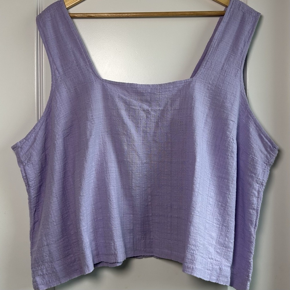Eddie Bauer Lavender Crinkled Gauze Square Neck Boxy Tank Top‎ Soft Boho Style